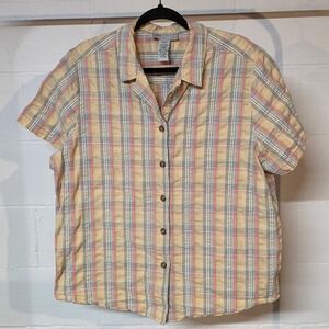 Vintage 90s SAG HARBOR Sport Woman 1X Plaid Button Short Sleeve Shirt Crisp